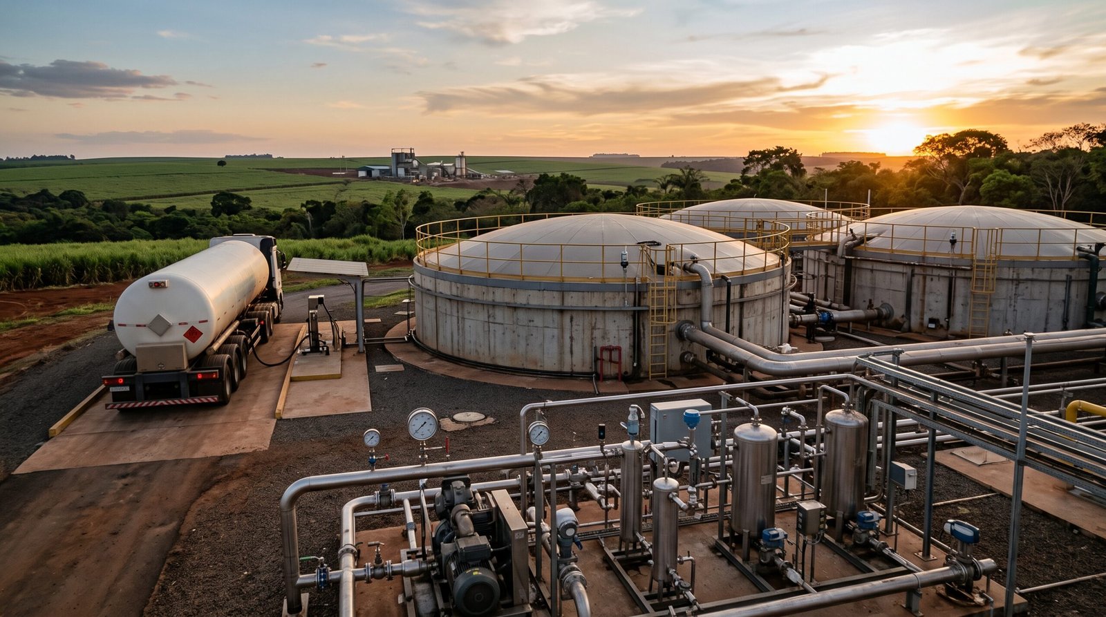 Planta de biometano no Brasil representando o crescimento do mercado de biogás e biometano